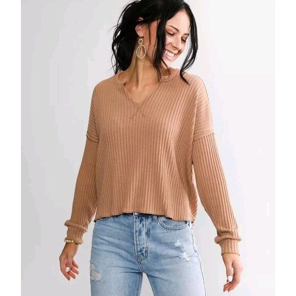Billabong Tops - Billabong Essentials 'So Easy' Ribbed Top Size Medium Light Brown Long Sleeve